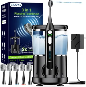 Electric Toothbrush with Water Flosser Combo in One - 3 in 1 Professional Sonic Flossing Toothbrush, 5 Replacement Heads, 3 Modes & 5 Speed, Rechargeable&Portable Teeth Cleaning Kit for Adults, 500ML