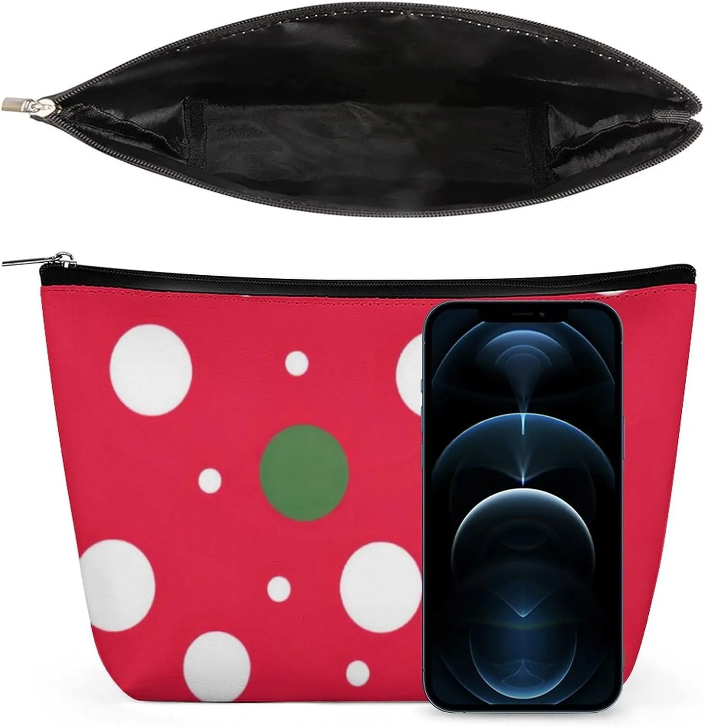 Elegant Makeup Bag, Classic Red Green and White Polka Dots Cosmetic Bag Large Capacity Pouch Portable Organizer for Men & Women