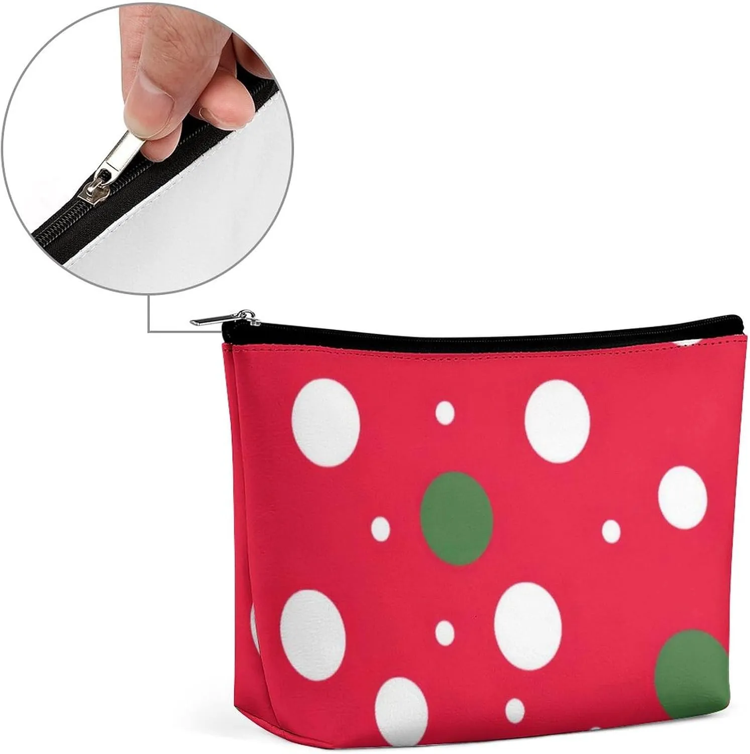 Elegant Makeup Bag, Classic Red Green and White Polka Dots Cosmetic Bag Large Capacity Pouch Portable Organizer for Men & Women