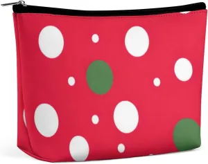 Elegant Makeup Bag, Classic Red Green and White Polka Dots Cosmetic Bag Large Capacity Pouch Portable Organizer for Men & Women