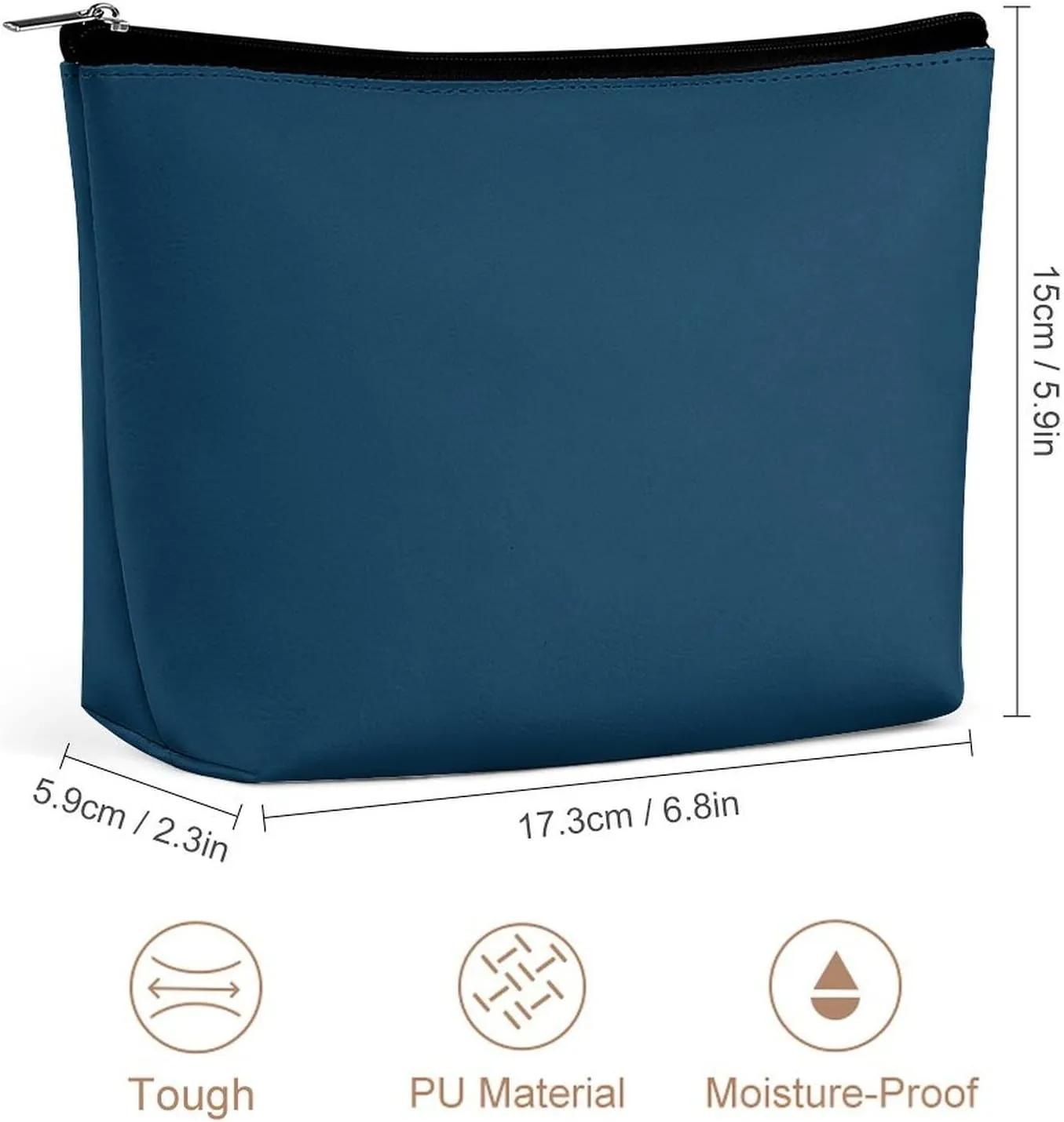 Elegant Makeup Bag, Dark Blue Solid Color Elegant Cosmetic Bag Large Capacity Pouch Portable Organizer for Men & Women
