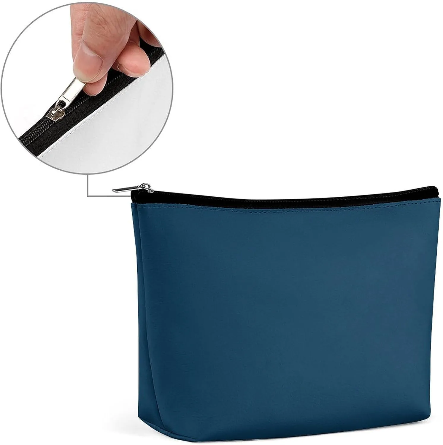 Elegant Makeup Bag, Dark Blue Solid Color Elegant Cosmetic Bag Large Capacity Pouch Portable Organizer for Men & Women