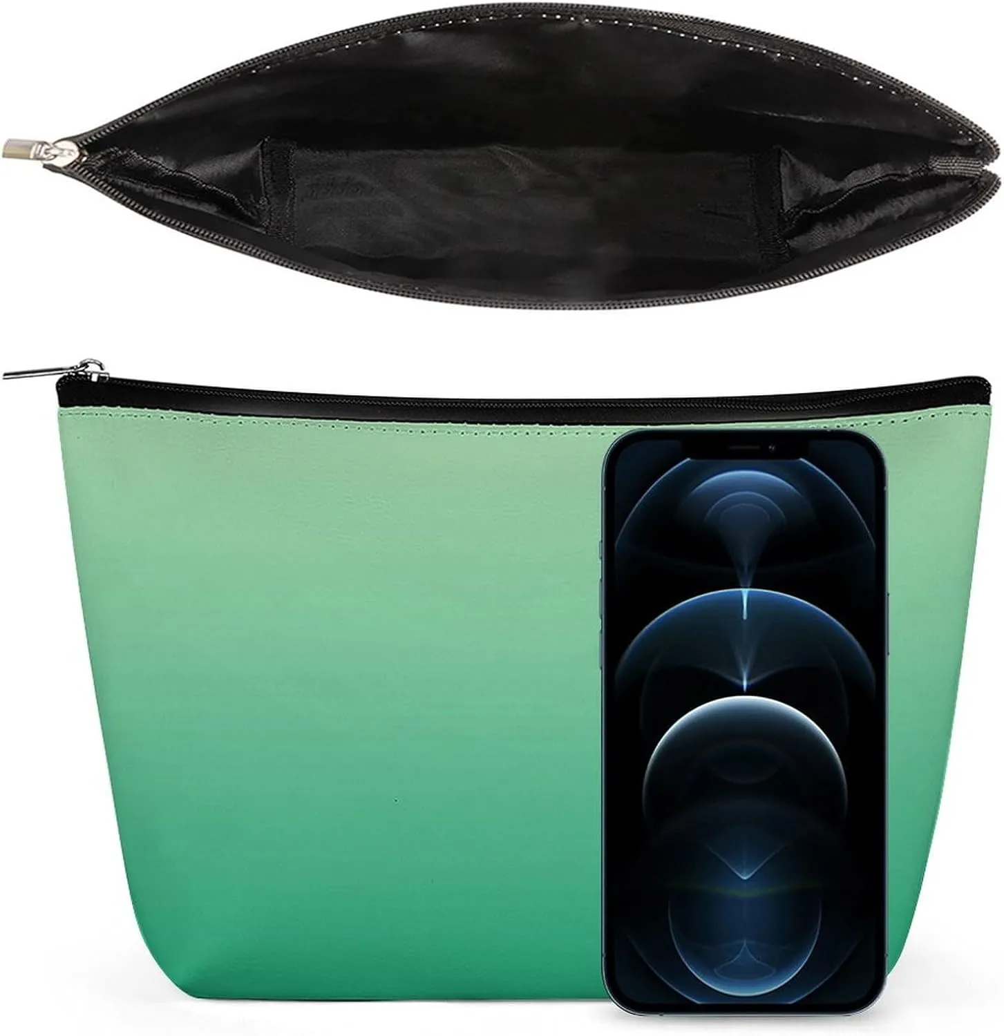 Elegant Makeup Bag, Dark Green Gradient Cosmetic Bag Large Capacity Pouch Portable Organizer for Men & Women