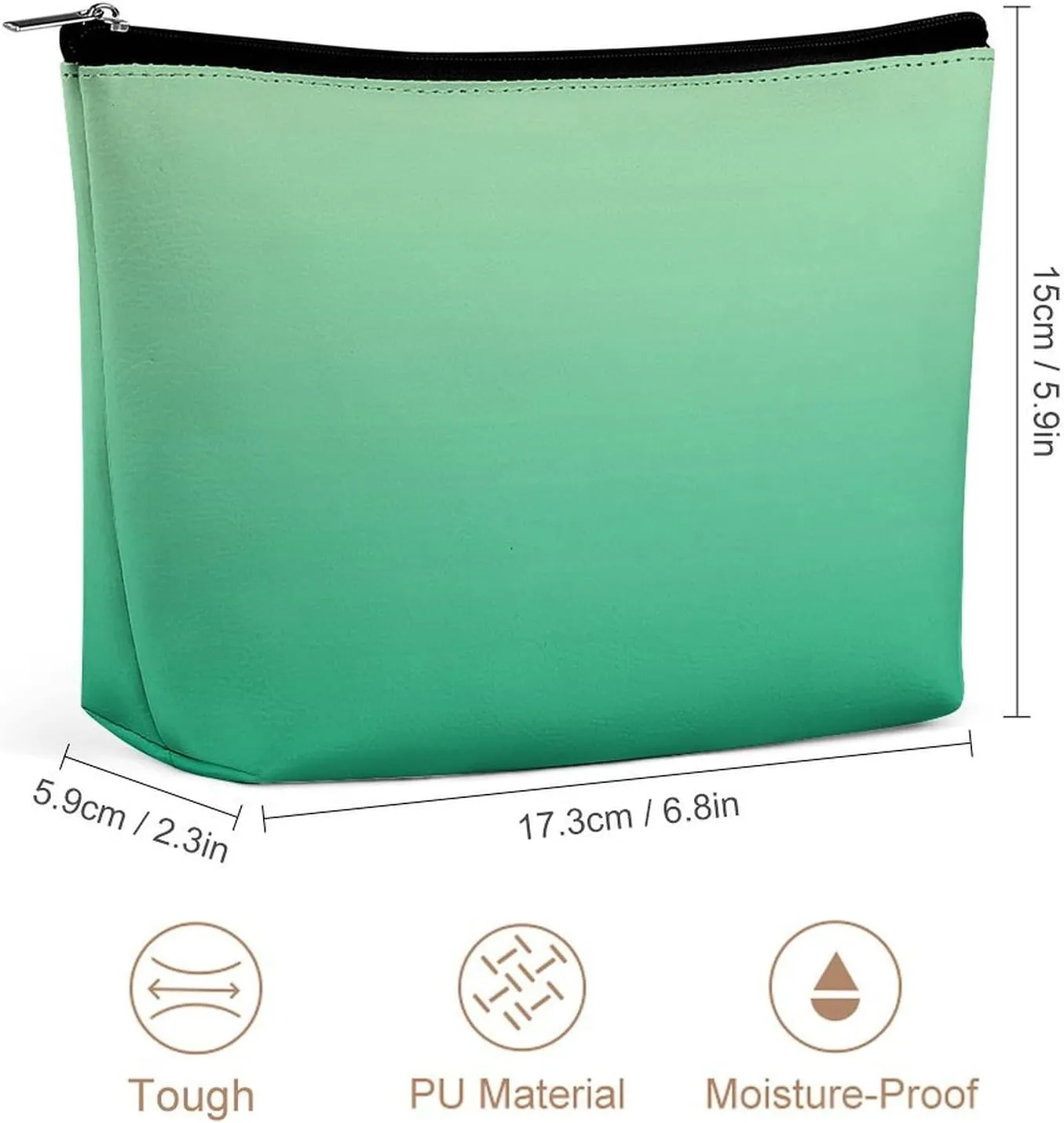 Elegant Makeup Bag, Dark Green Gradient Cosmetic Bag Large Capacity Pouch Portable Organizer for Men & Women