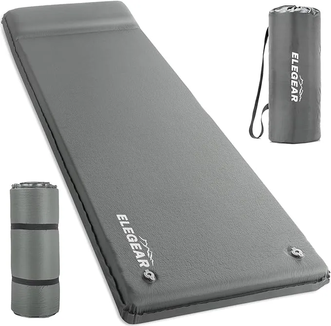 Elegear Self Inflating Sleeping Pad, 3.1" Ultra-Thick Memory Foam Camping Pad with Pillow Fast Inflating in 20s Insulated Camping Mattress Pad 4-Season Camp Sleeping Mat for Camping/Travel/Car/Tent
