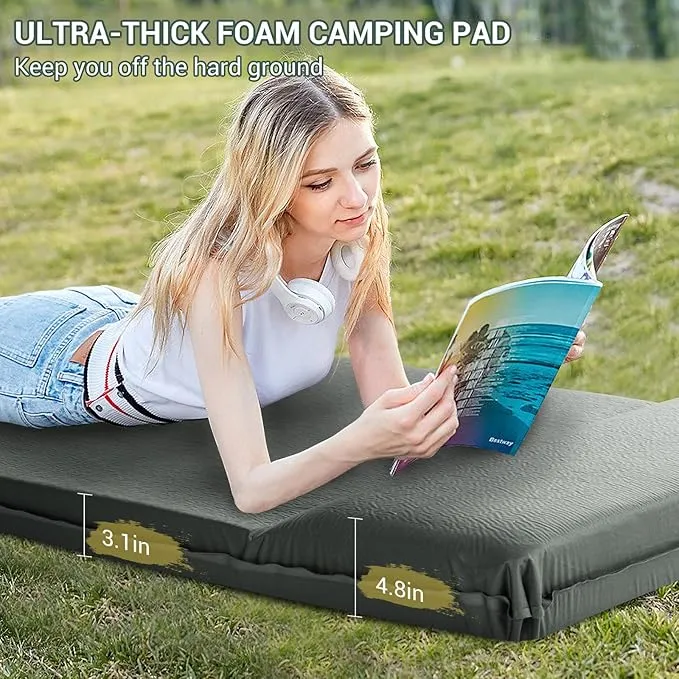 Elegear Self Inflating Sleeping Pad, 3.1" Ultra-Thick Memory Foam Camping Pad with Pillow Fast Inflating in 20s Insulated Camping Mattress Pad 4-Season Camp Sleeping Mat for Camping/Travel/Car/Tent
