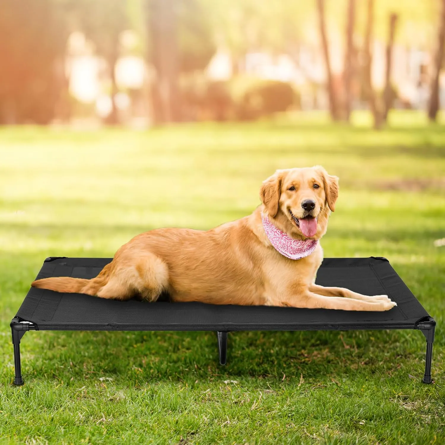 Elevated Outdoor Dog Beds - Dog Cots beds for Large Dogs XXL, Waterproof Raised Dog Bed Easy to Assemble, Cooling Elevated Dog Bed with Teslin Mesh, Durable, Non Slip, Black, 59 inches