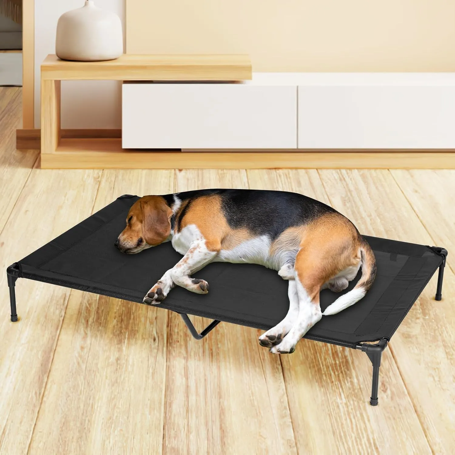 Elevated Outdoor Dog Beds - Dog Cots beds for Large Dogs XXL, Waterproof Raised Dog Bed Easy to Assemble, Cooling Elevated Dog Bed with Teslin Mesh, Durable, Non Slip, Black, 59 inches