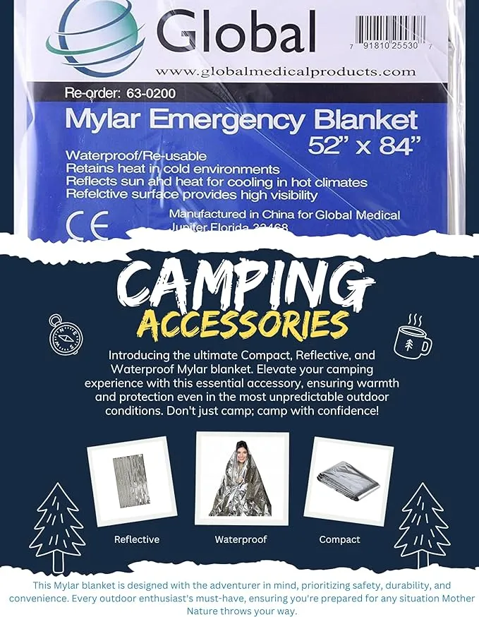 Emergency Mylar Thermal Blankets - 10 Pack | Survival Space Fire Blankets for Outdoor Adventures, Marathons, First Aid | Waterproof & Windproof | Ideal for Camping & Hiking
