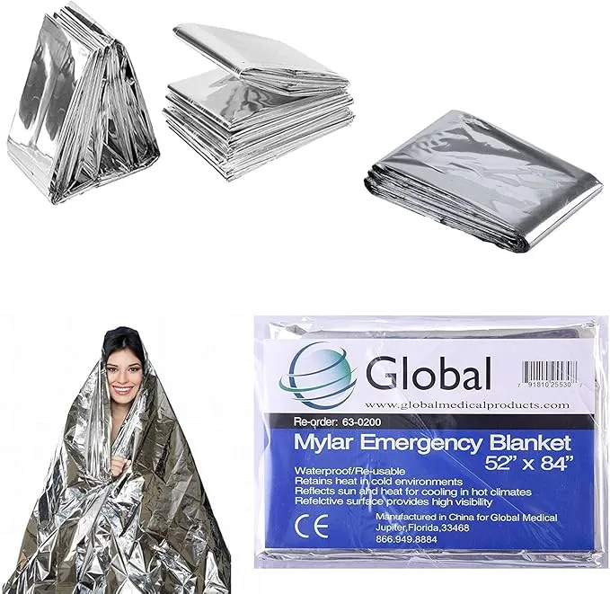 Emergency Mylar Thermal Blankets - 10 Pack | Survival Space Fire Blankets for Outdoor Adventures, Marathons, First Aid | Waterproof & Windproof | Ideal for Camping & Hiking