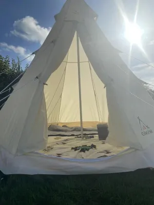 ESPIDOO 9.85ft Camouflage Bell Tent: 4-Season Waterproof Canvas Tipi with Aluminum Pole for Hunting & Outdoor Camping - Spacious Shelter for 3-4 Adults