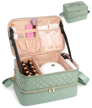 Ethereal Nail Polish Organizer Case Holds 50  Bottles(15ml/0.5fl.oz) and Nail Lamp, Double Layer Nail Polish Storage Bag for Nail Kit, Manicure Tools, Green