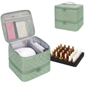 Ethereal Small Nail Polish Organizer Case Holds 32  Bottles(15ml/0.5fl.oz) and Nail Lamp, Double Layer Nail Polish Storage Bag for Nail Kit, Manicure Tools, Green