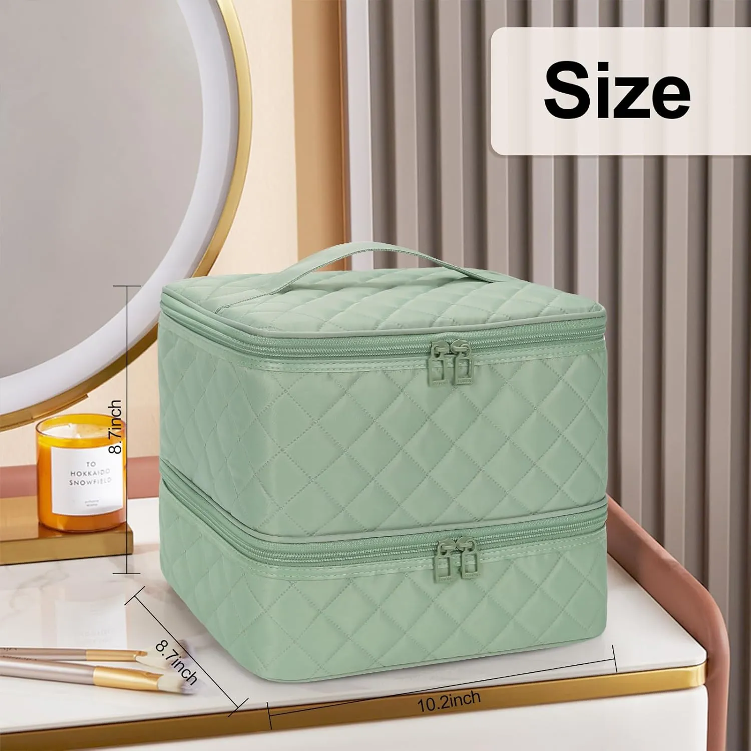 Ethereal Small Nail Polish Organizer Case Holds 32  Bottles(15ml/0.5fl.oz) and Nail Lamp, Double Layer Nail Polish Storage Bag for Nail Kit, Manicure Tools, Green