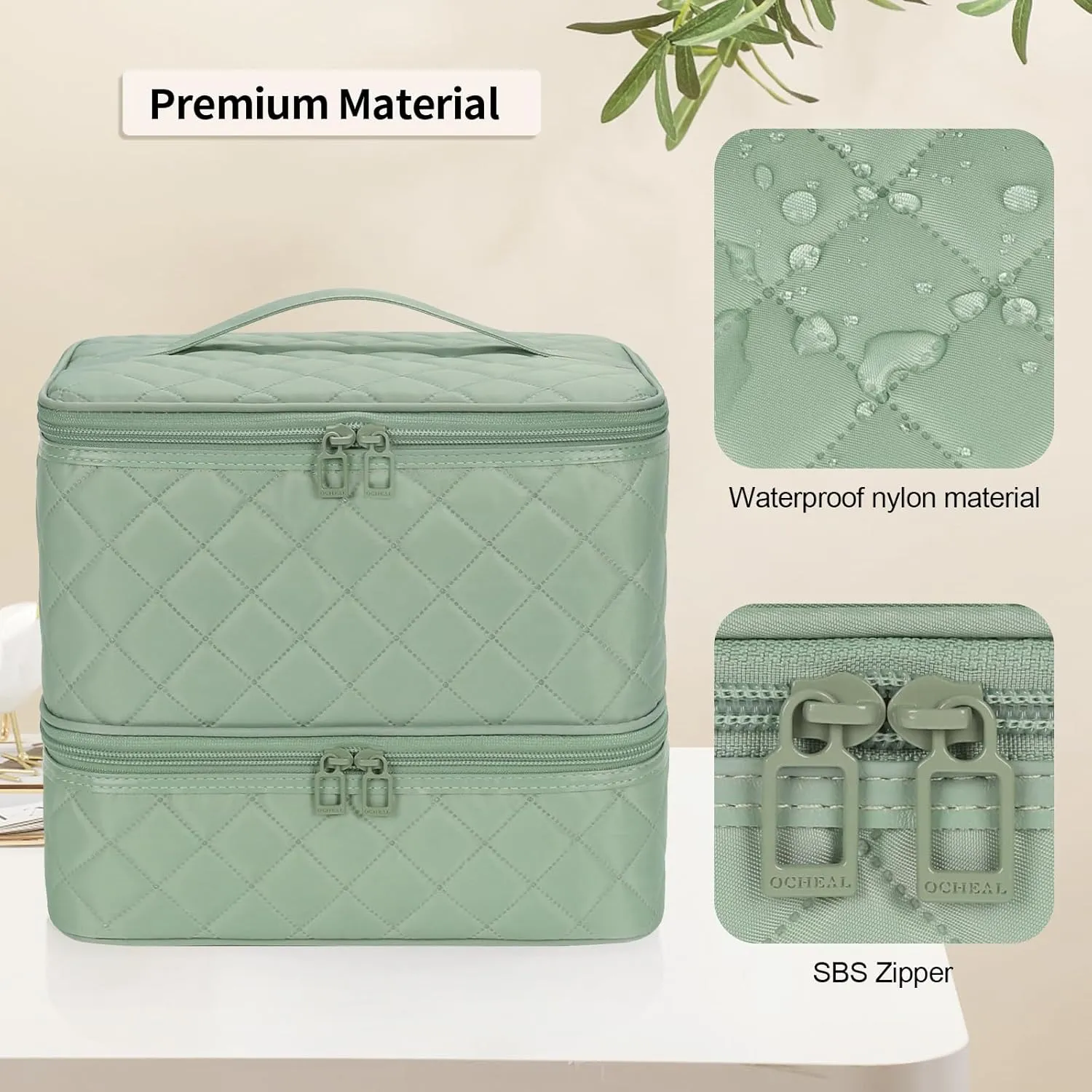 Ethereal Small Nail Polish Organizer Case Holds 32  Bottles(15ml/0.5fl.oz) and Nail Lamp, Double Layer Nail Polish Storage Bag for Nail Kit, Manicure Tools, Green
