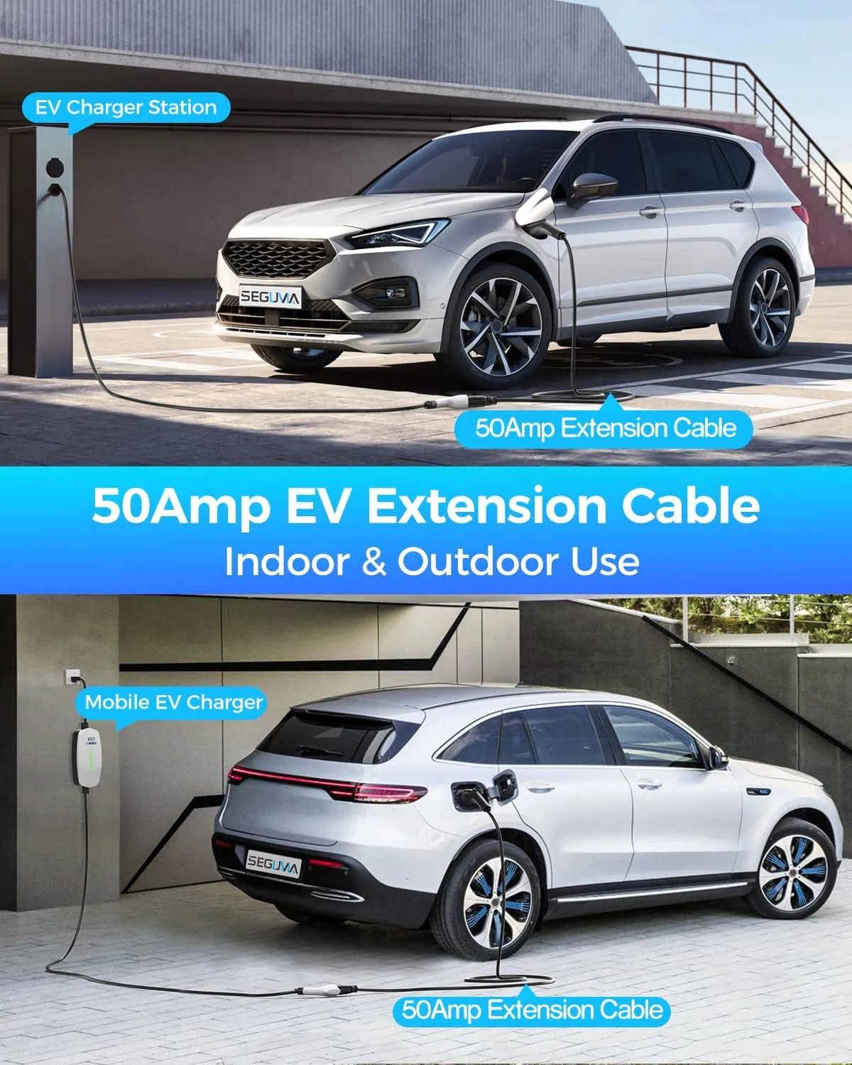 EV Charger Extension Cable, 50Amp 20ft J1772 Extension Cord Compatible with Level 1/Level 2 EV Charger, SAE J1772 Car Charger Extension Cable with Carrying Bag, IP66 50A EV Charging Extension Cable
