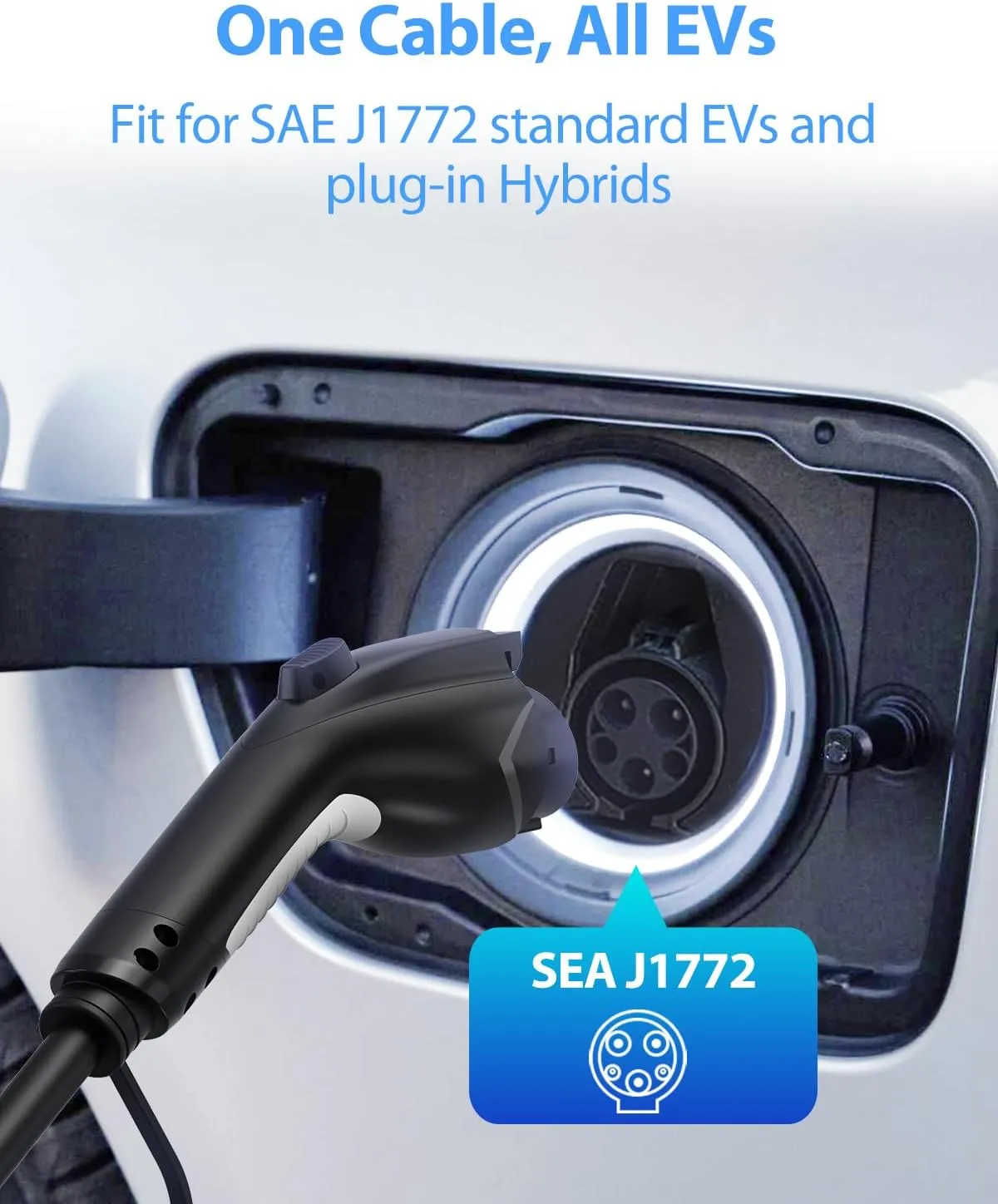EV Charger Extension Cable, 50Amp 20ft J1772 Extension Cord Compatible with Level 1/Level 2 EV Charger, SAE J1772 Car Charger Extension Cable with Carrying Bag, IP66 50A EV Charging Extension Cable