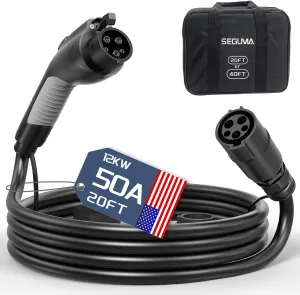 EV Charger Extension Cable, 50Amp 20ft J1772 Extension Cord Compatible with Level 1/Level 2 EV Charger, SAE J1772 Car Charger Extension Cable with Carrying Bag, IP66 50A EV Charging Extension Cable