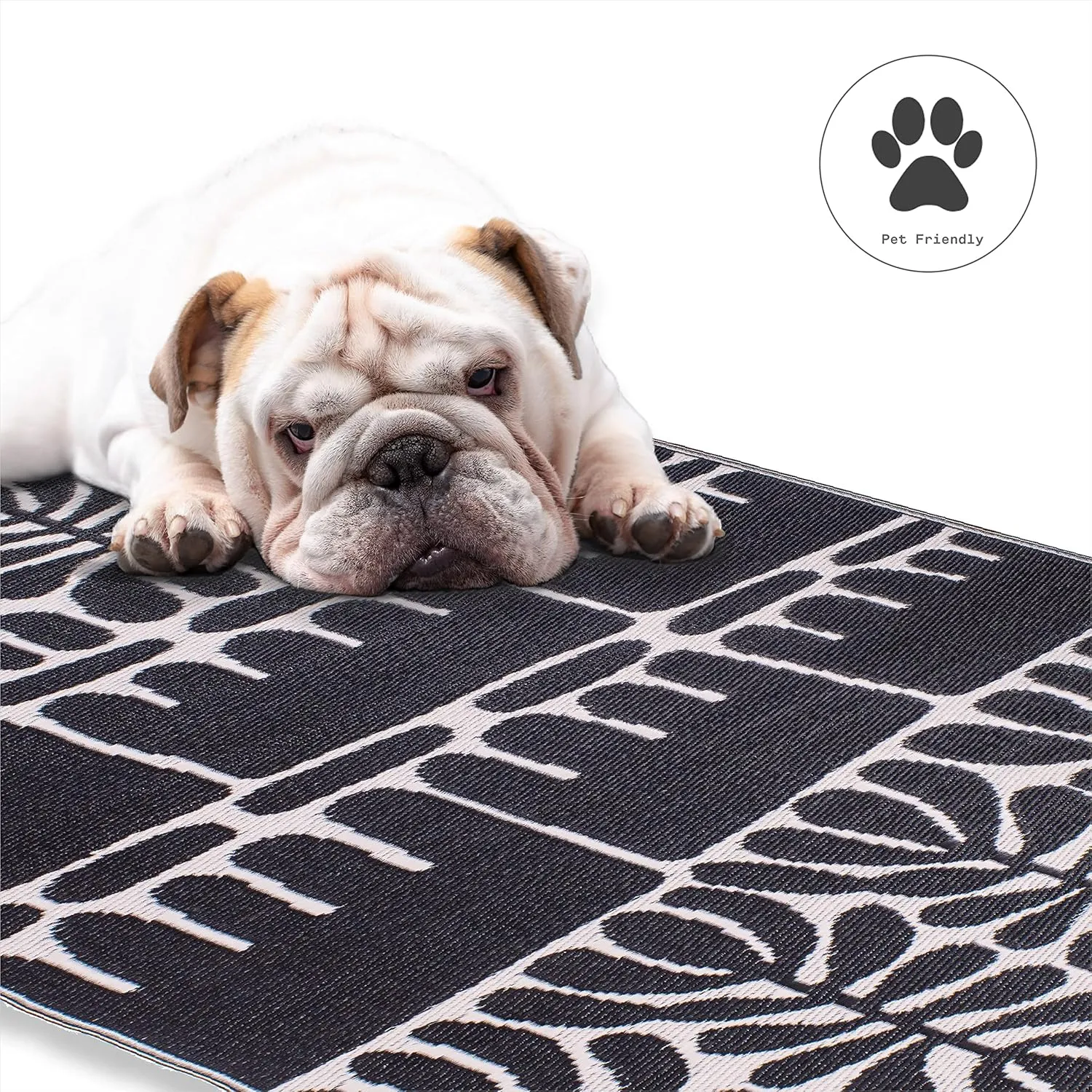 Fab Habitat Tribal Matisse Outdoor Rug - Waterproof, Fade Resistant, Crease-Free, Reversible - Premium Recycled Plastic - Patio Porch Balcony Deck - Serowe Blackwhite - 8x10 ft