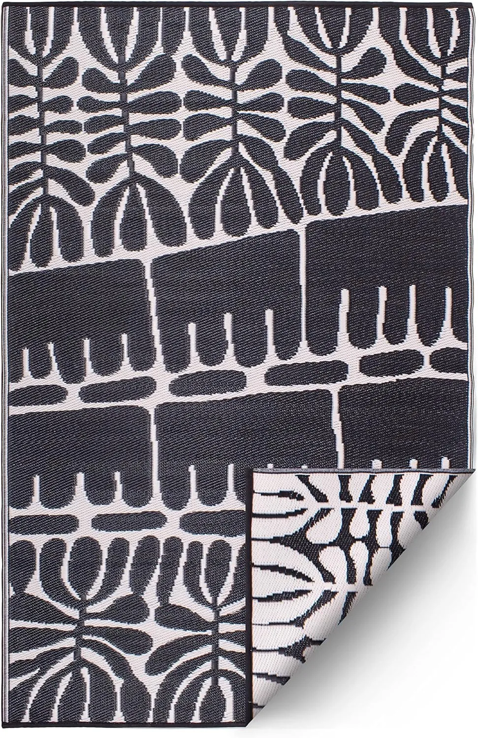 Fab Habitat Tribal Matisse Outdoor Rug - Waterproof, Fade Resistant, Crease-Free, Reversible - Premium Recycled Plastic - Patio Porch Balcony Deck - Serowe Blackwhite - 8x10 ft
