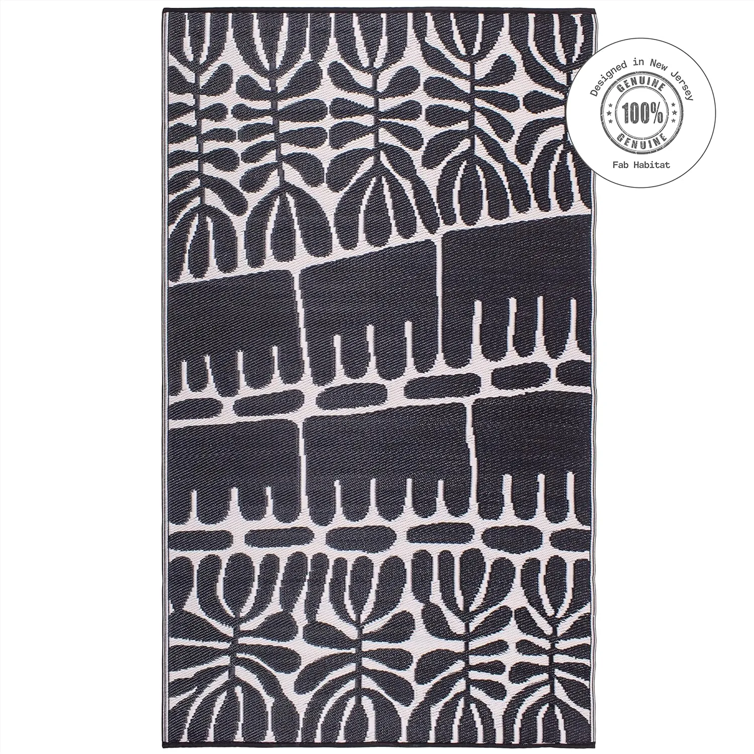 Fab Habitat Tribal Matisse Outdoor Rug - Waterproof, Fade Resistant, Crease-Free, Reversible - Premium Recycled Plastic - Patio Porch Balcony Deck - Serowe Blackwhite - 8x10 ft