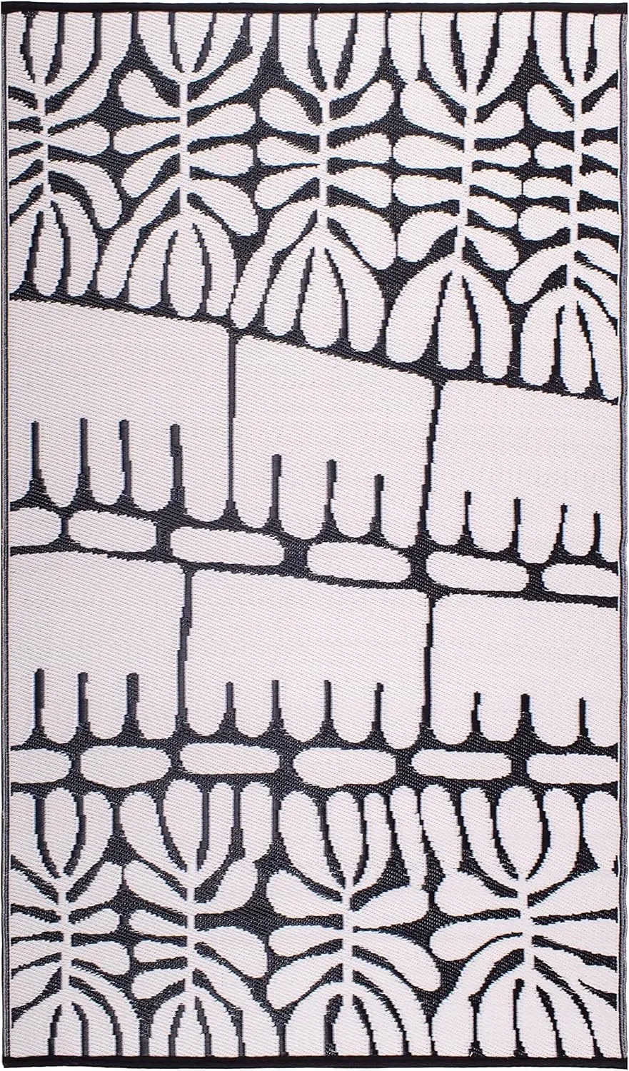 Fab Habitat Tribal Matisse Outdoor Rug - Waterproof, Fade Resistant, Crease-Free, Reversible - Premium Recycled Plastic - Patio Porch Balcony Deck - Serowe Blackwhite - 8x10 ft