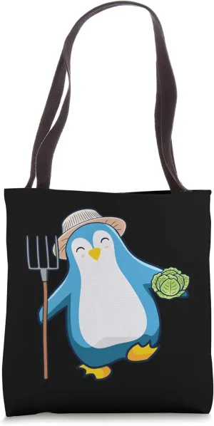Farmer Farm Rake Gardening Plants Penguins Flippers Penguin Tote Bag