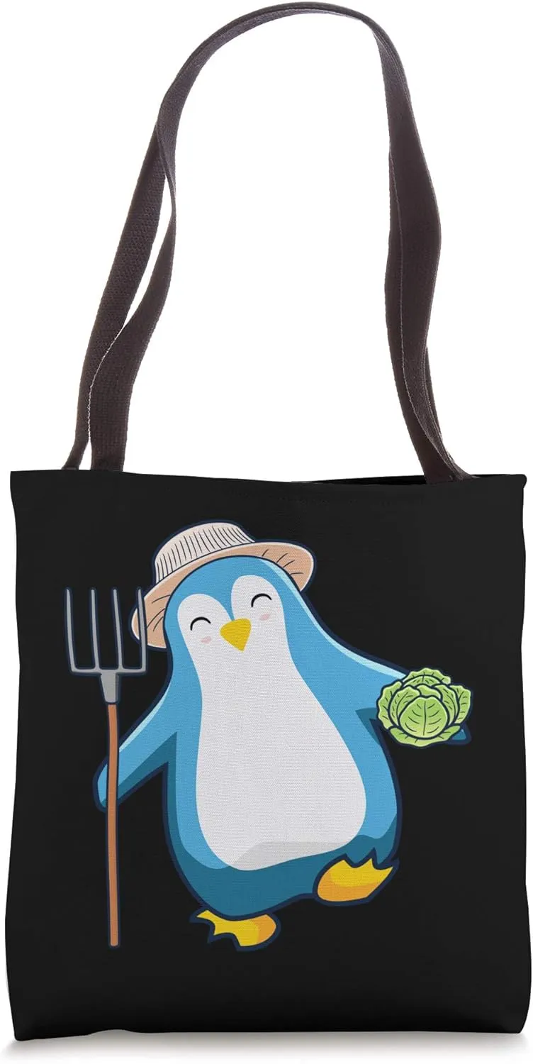 Farmer Farm Rake Gardening Plants Penguins Flippers Penguin Tote Bag