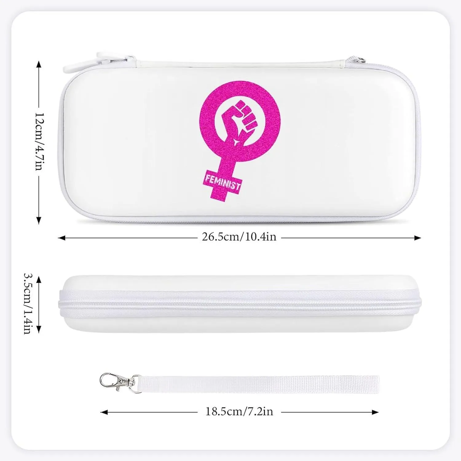 Feminist Female Power Hard Shell Travel Case with Rope 15 Game Card Pockets Compatible with Switch Protective