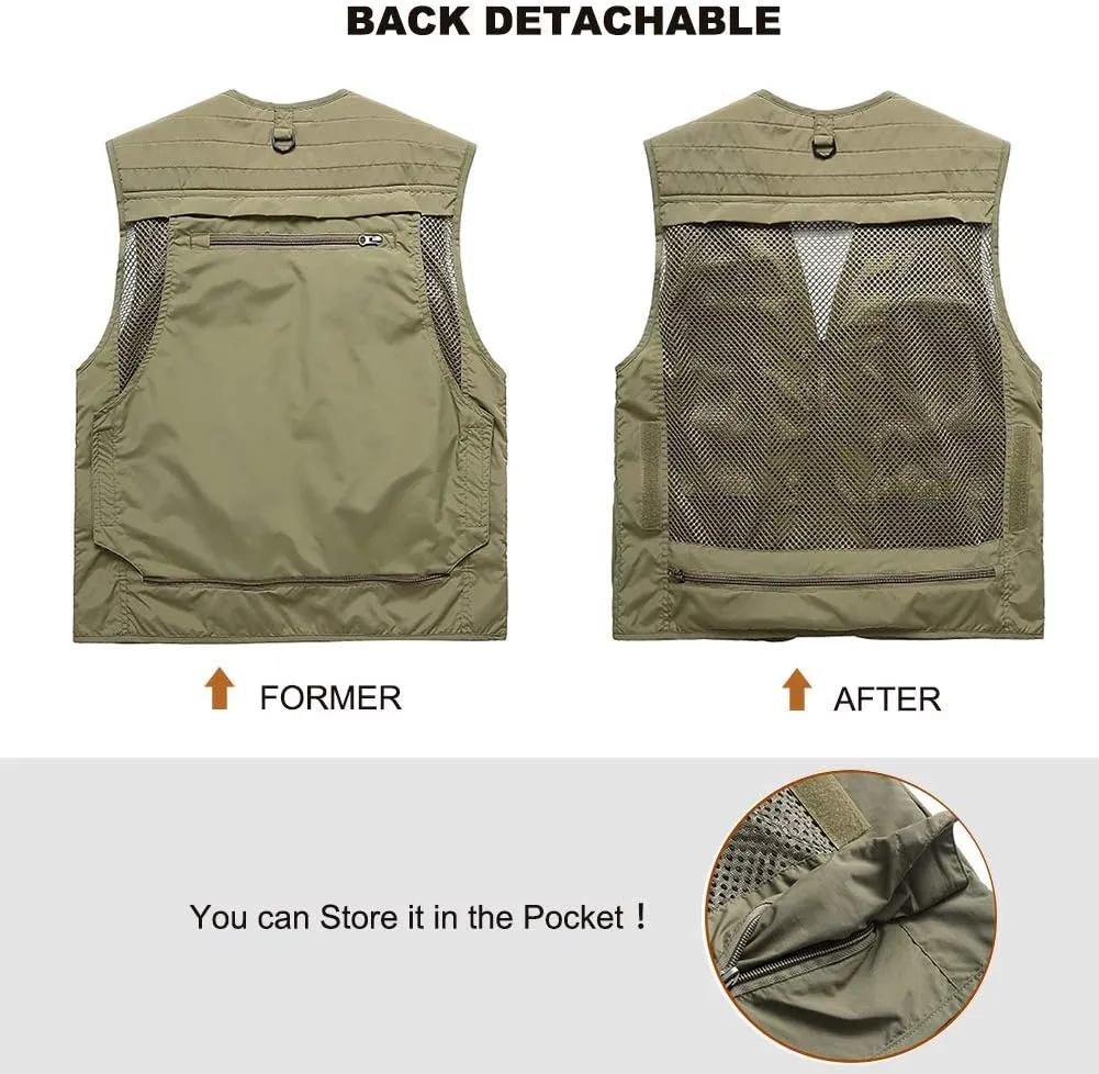 FEOYA Men Fishing Vest Multi Pockets Zipper Lightweight Plus Vest for Photography Climbing Hiking
