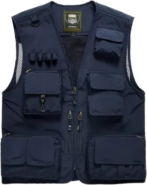 FEOYA Men Fishing Vest Multi Pockets Zipper Lightweight Plus Vest for Photography Climbing Hiking