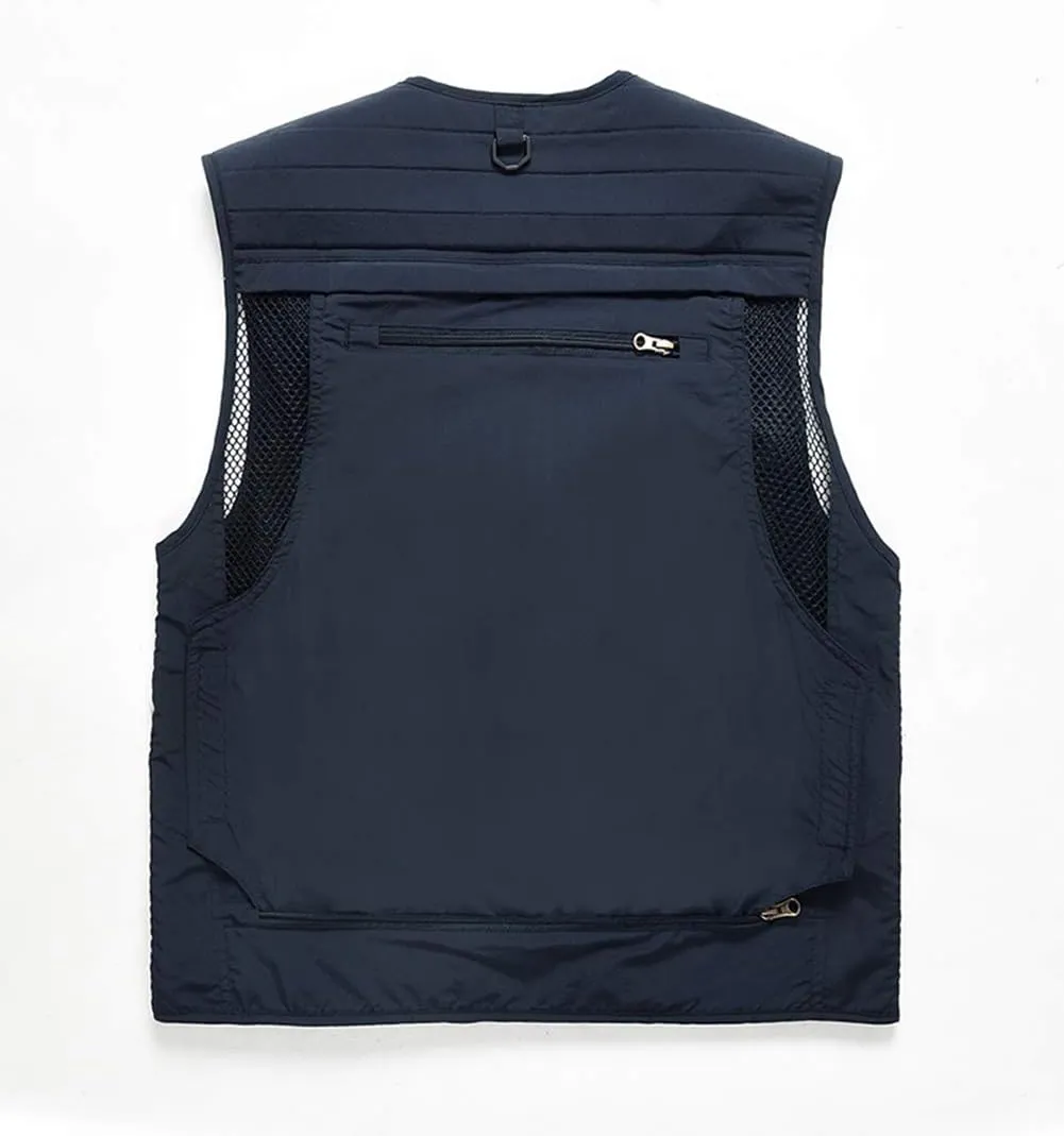FEOYA Men Fishing Vest Multi Pockets Zipper Lightweight Plus Vest for Photography Climbing Hiking