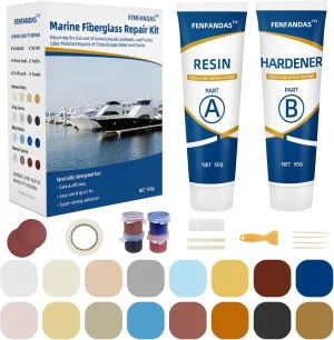 Fiberglass Boat Repair Kit, Marine Fiberglass Repair Kit for Boats, Gel Coat Repair Kit for Boats, Epoxy Filler for Boats, Fiberglass Repair Kit Fix Holes Chips Pits Cracks (Color Match)