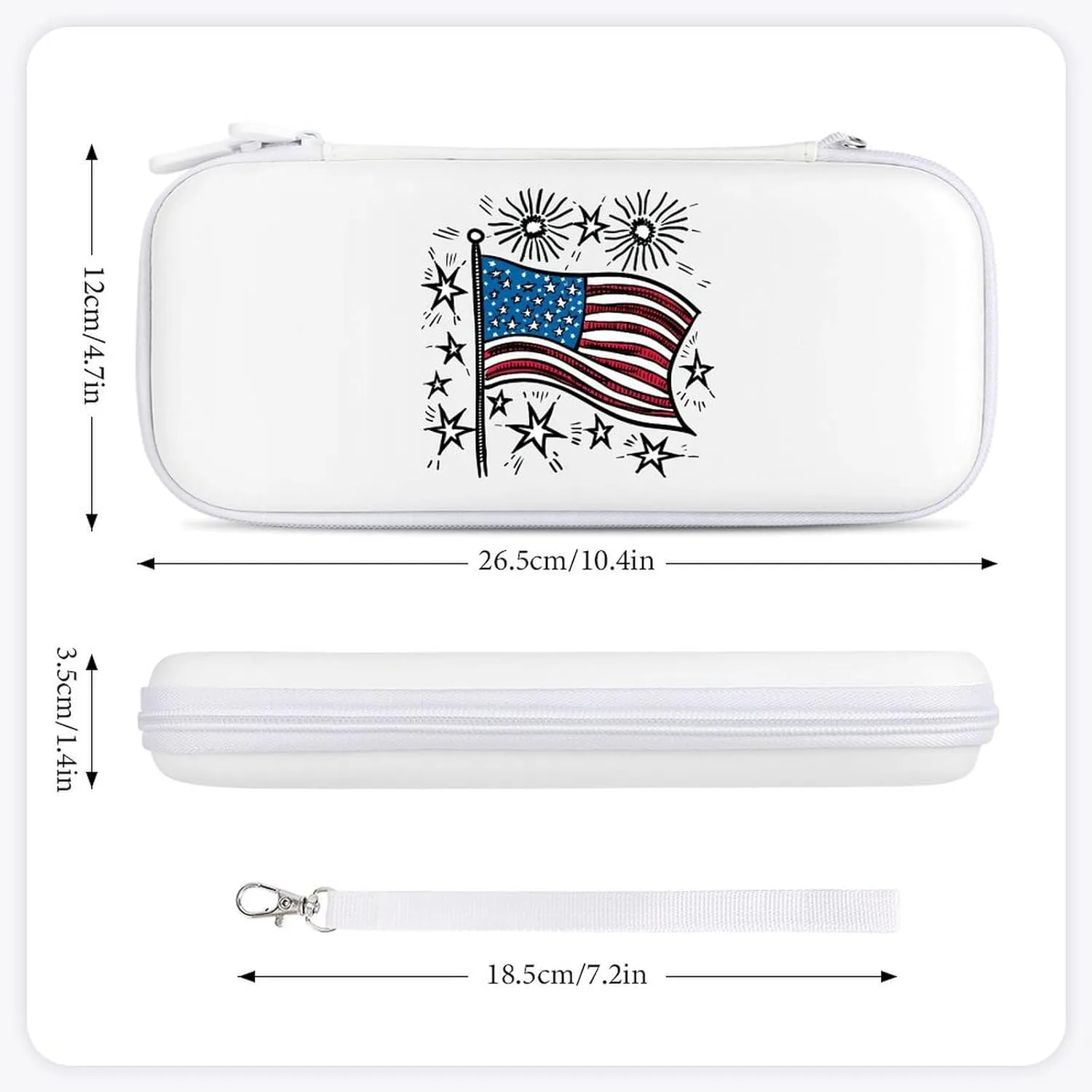 Fireworks 4th of July Hard Shell Travel Case with Rope 15 Game Card Pockets Compatible with Switch Protective