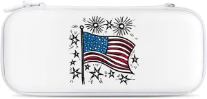 Fireworks 4th of July Hard Shell Travel Case with Rope 15 Game Card Pockets Compatible with Switch Protective