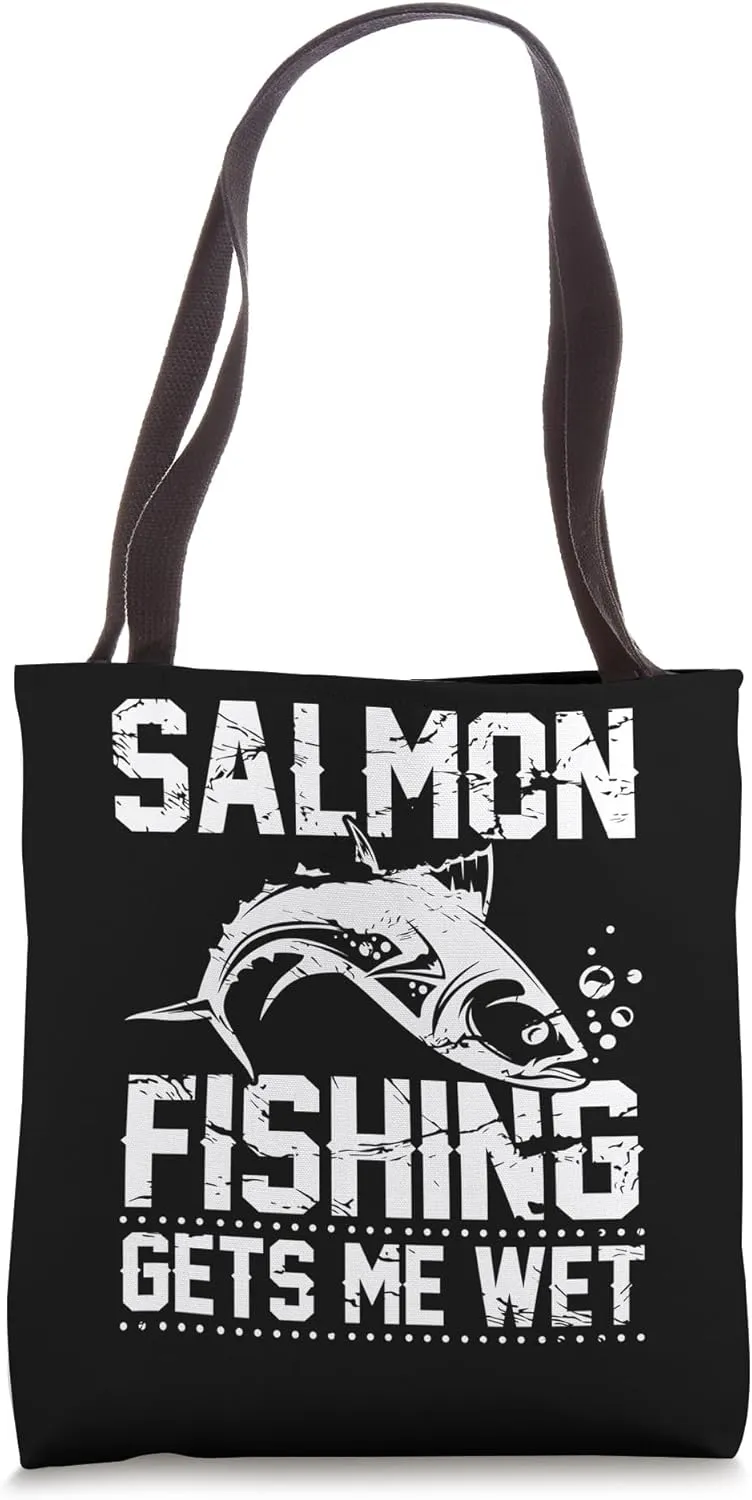 Fisherman, in the Lake with Salmons Happy Pace Fishing Tote Bag
