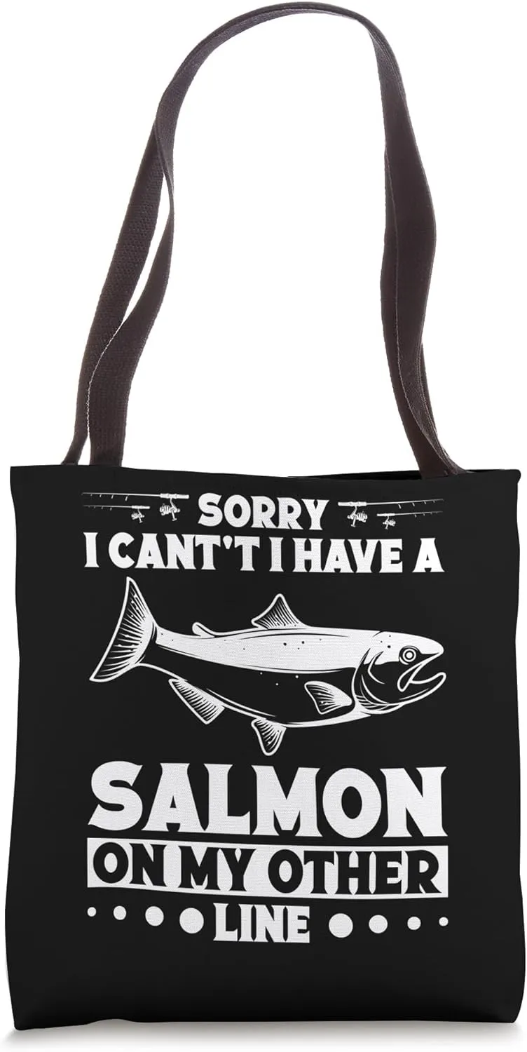 Fisherman, in the Lake with Salmons Happy Pace Fishing Tote Bag