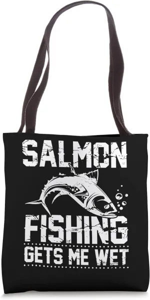 Fisherman, in the Lake with Salmons Happy Pace Fishing Tote Bag