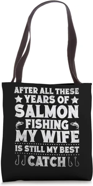 Fisherman, in the Lake with Salmons Happy Pace Fishing Tote Bag
