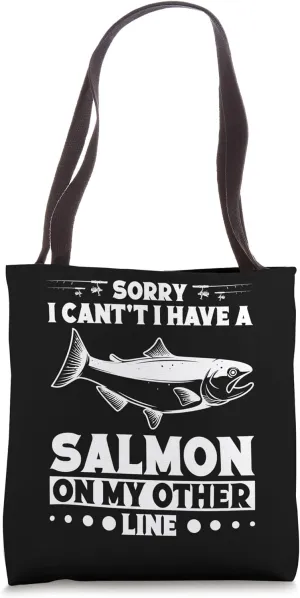Fisherman, in the Lake with Salmons Happy Pace Fishing Tote Bag