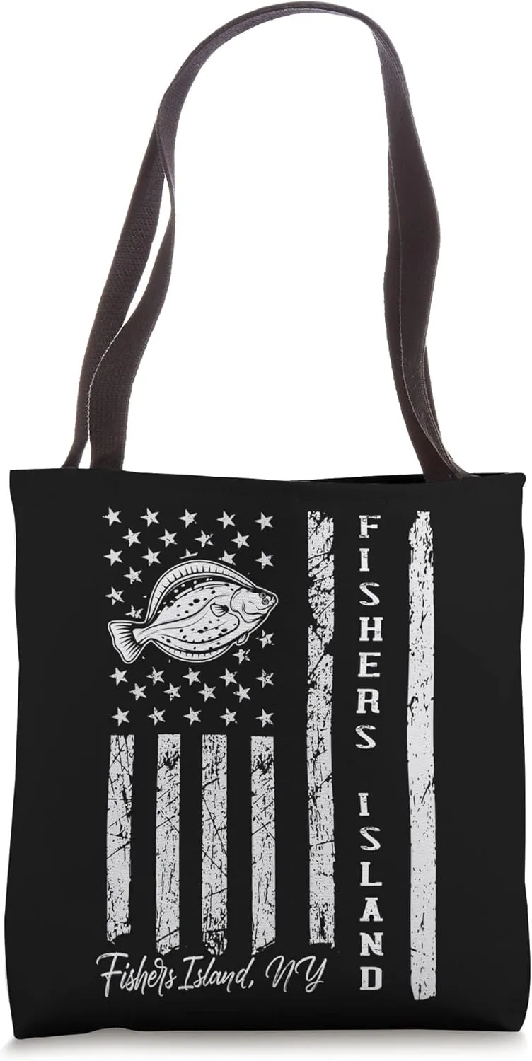 Fishers Island NY for Fluke Fishing Fishermen Tote Bag