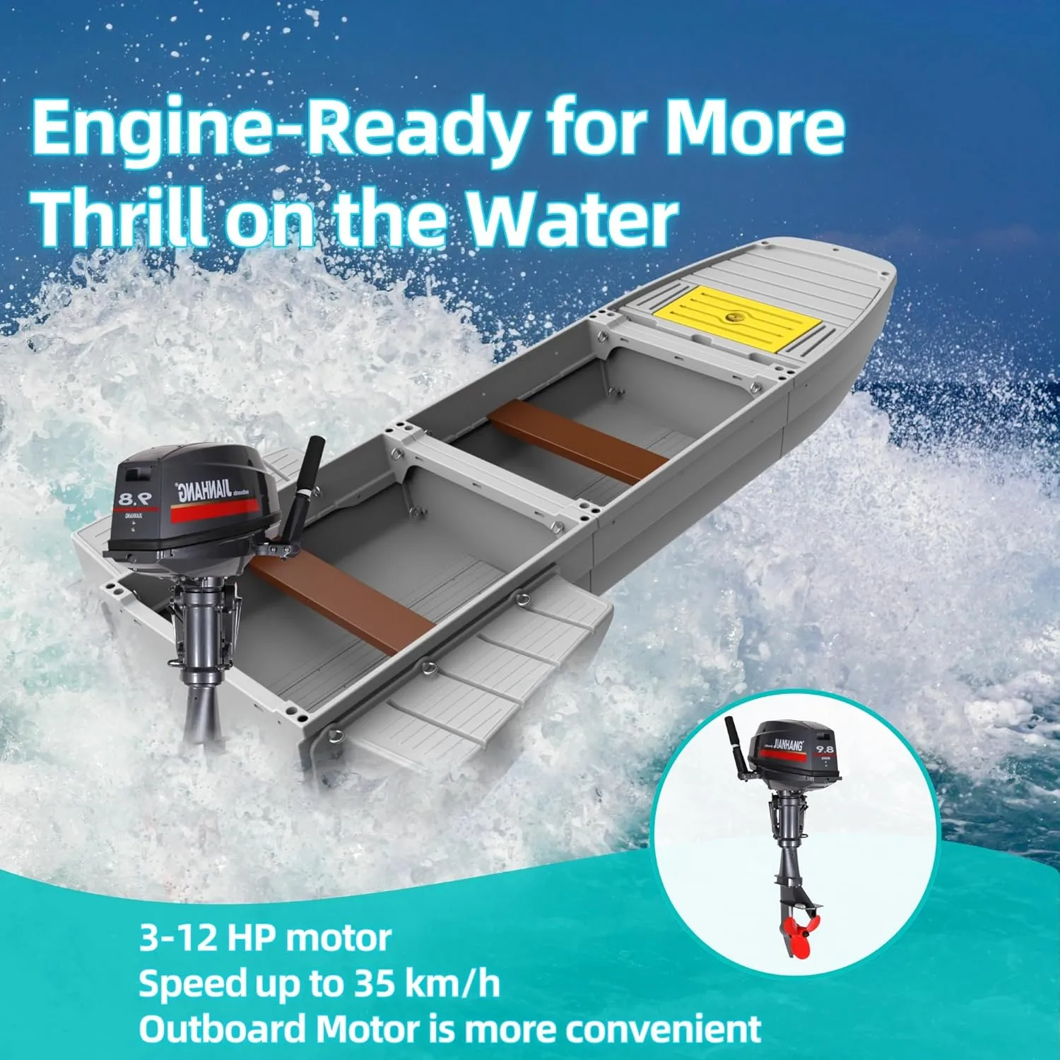 Fishing Boat, Folding Pontoon Boat, Fits in Car Trunk - Portable Modular Kayak, Seats 2-6, Motor-Ready, Sturdier Than Inflatable Boats - Ideal for Lure Fishing, Paddling Trip, Hunting, Rescue