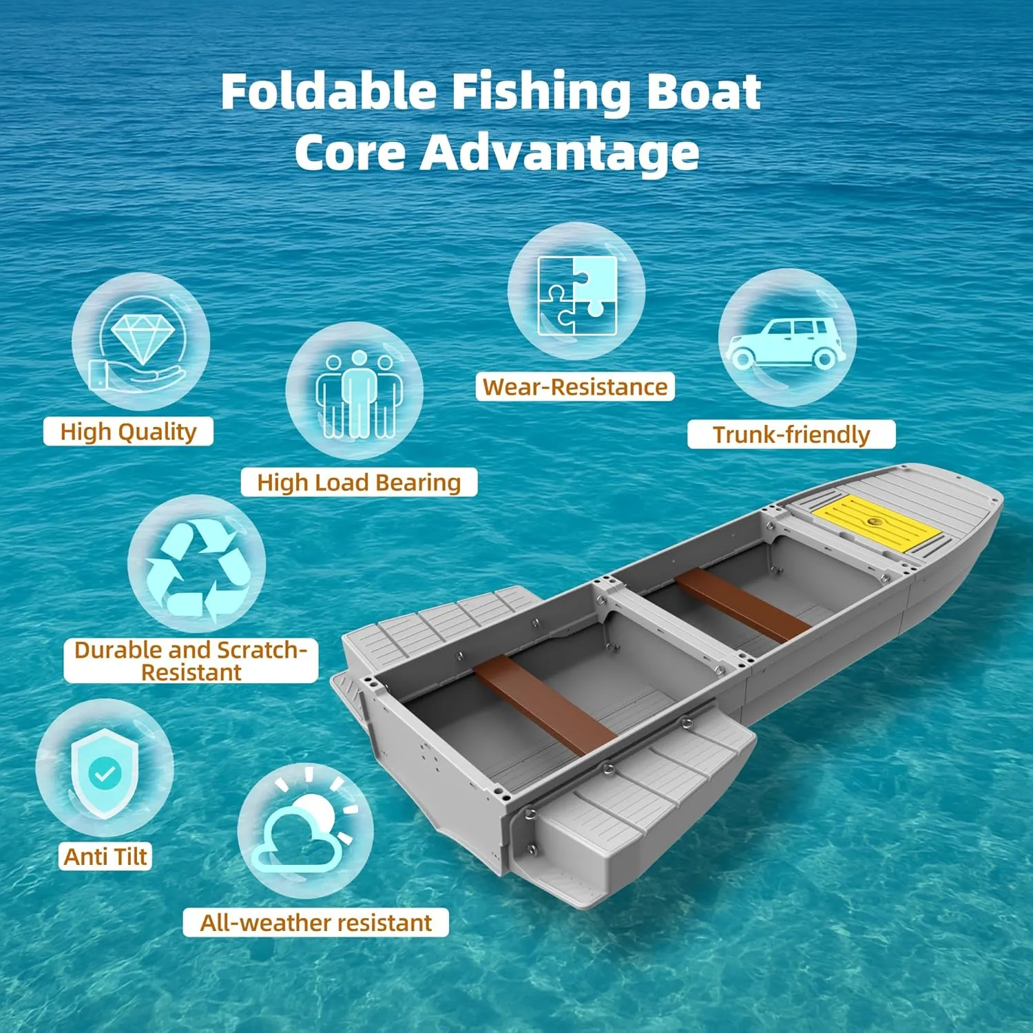 Fishing Boat, Folding Pontoon Boat, Fits in Car Trunk - Portable Modular Kayak, Seats 2-6, Motor-Ready, Sturdier Than Inflatable Boats - Ideal for Lure Fishing, Paddling Trip, Hunting, Rescue