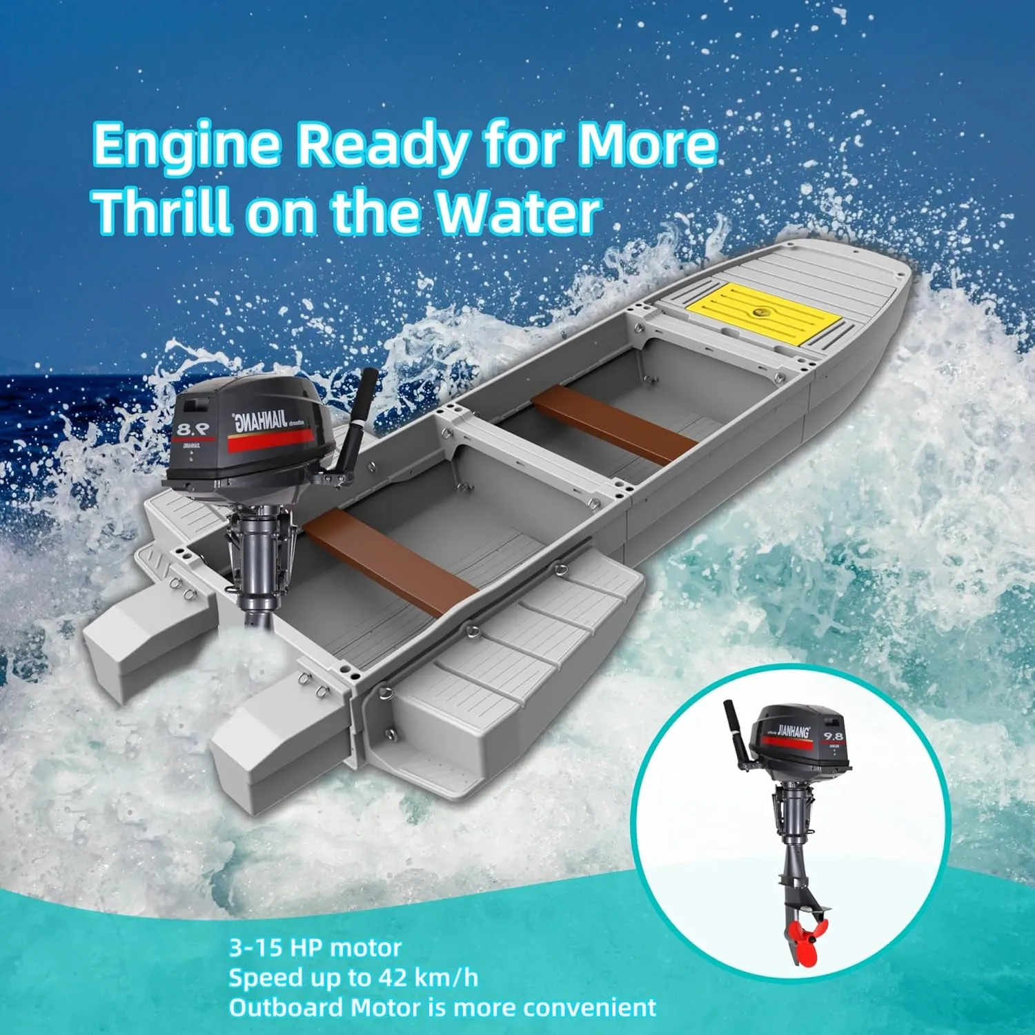 Fishing Boat, Portable Fishing Kayak - Modular Folding Boat with Fish Container, Easy to Store and Carry, Sturdier Than Inflatable Kayaks - Fits in Car Trunk, Seats 2-4, Supports Motor