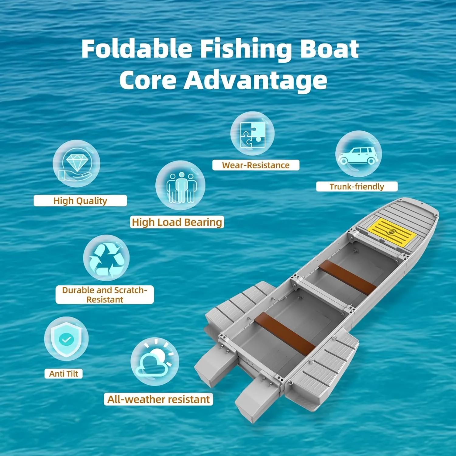 Fishing Boat, Portable Fishing Kayak - Modular Folding Boat with Fish Container, Easy to Store and Carry, Sturdier Than Inflatable Kayaks - Fits in Car Trunk, Seats 2-4, Supports Motor
