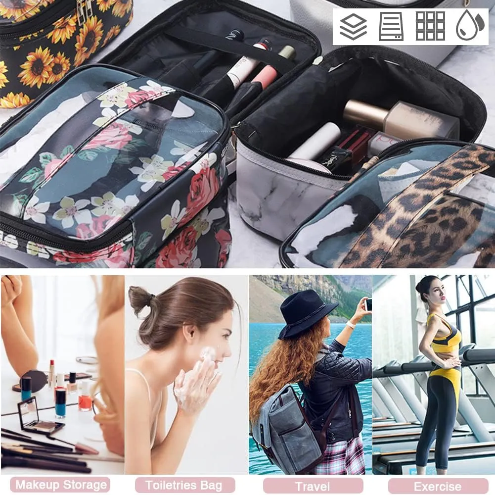 FITINI 3 Pieces Makeup Bags Marble Double Layer Travel Large Cosmetic Cases Organizer Toiletry Bags Waterproof Small Zipper Pouch for Women Makeup Brush Storage Bag,White