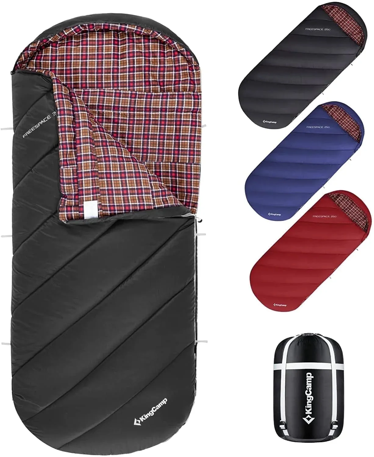Flannel Sleeping Bag for Adults, Big and Tall Waterproof 20 Degree Camping Sleeping Bags for Cold Weather with Compression Sack, 86.6" X 39.4", Black