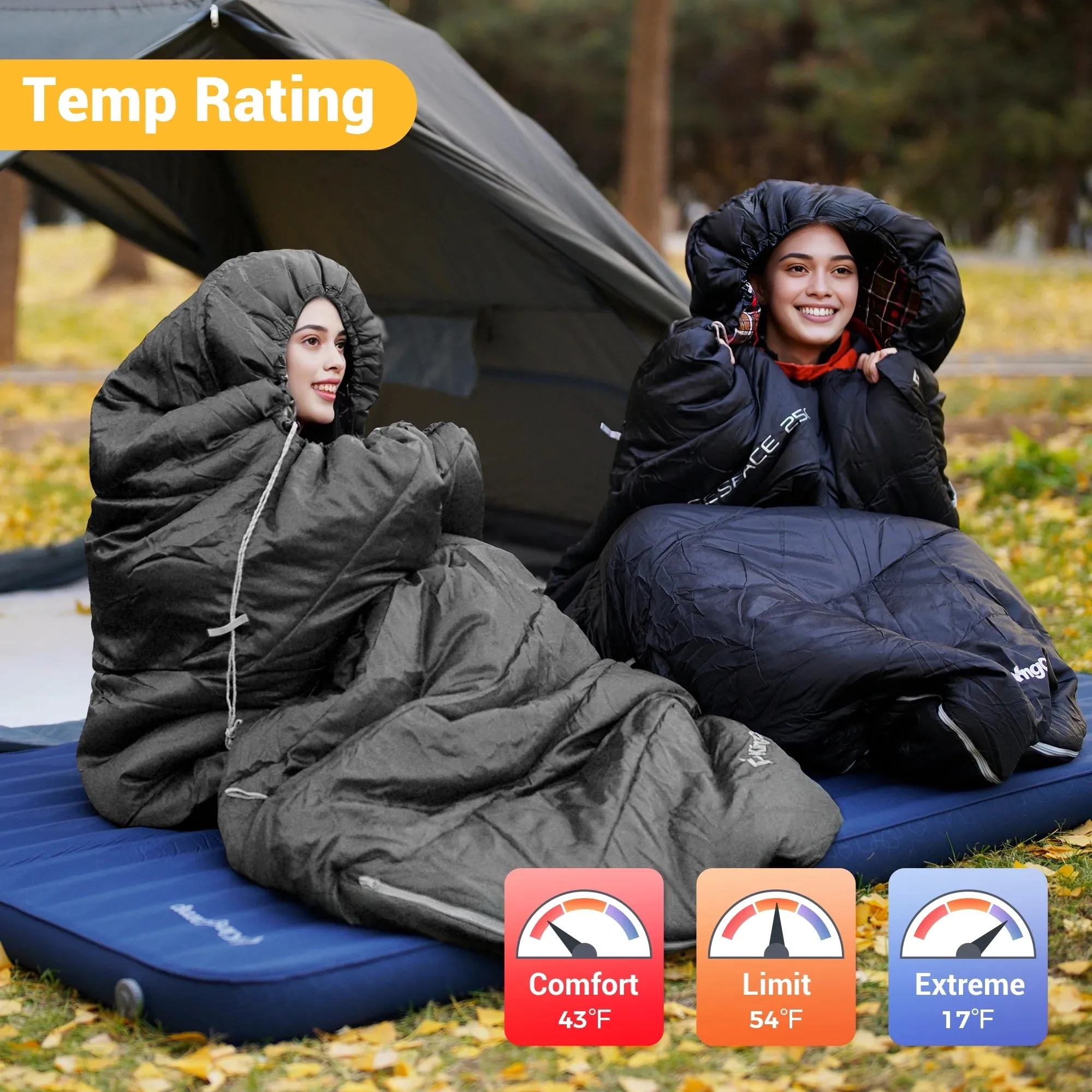Flannel Sleeping Bag for Adults, Big and Tall Waterproof 20 Degree Camping Sleeping Bags for Cold Weather with Compression Sack, 86.6" X 39.4", Black