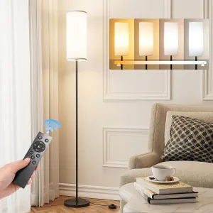 Floor Lamp for Living Room, Modern Standing lamp with Remote Control, Stepless Dimmable 9W Bulb & Beige Lampshade Included, Black Pole Tall Floor Lamp for Bedroom Office
