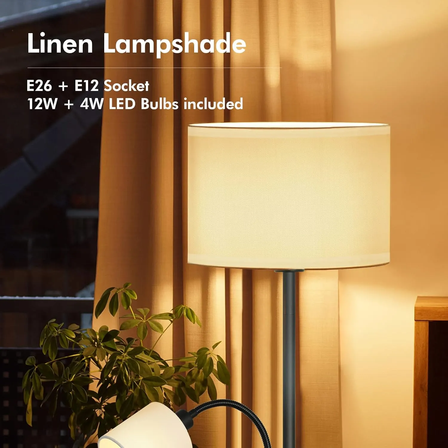 Floor Lamps Standing Lamp, Bright Stand up Lamp with Reading Light, White Lampshade, 62" Tall, 3-Way Rotary Switch, Black Corner Light for Bedroom Office, Modern Living Room Decor(LED Bulbs Included)